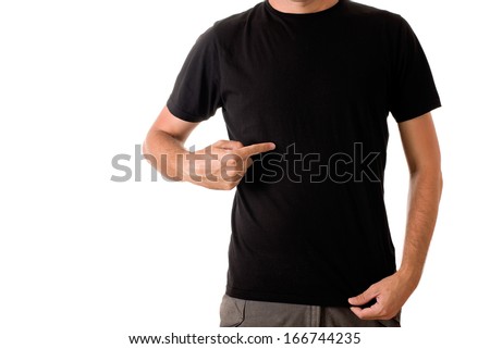Slim tall man posing in blank black t-shirt