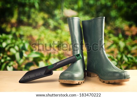 Green rubber boots. Agricultural working boots for all sorts of garden work.