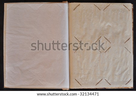 page of a photo album, textured paper background, top view