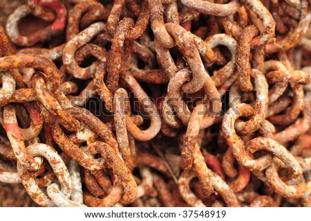 Rusty chains, close up detailed image with high detailed rust texture.