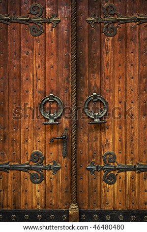 Church doorway. Massive wooden church doorway of St. Marko\'s Orthodox Church in Belgrade