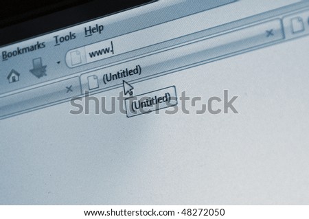 Untitled tab of web browser. Close up of computer display with internet browser window open.