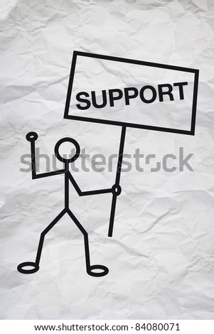 Worker in strike with SUPPORT board. Simple illustration.