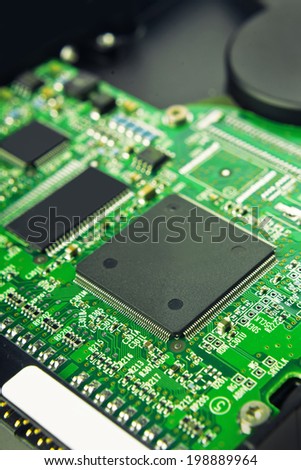 Computer Hard Disk Electronics Circuit, Macro Photo