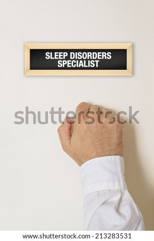 Male patient knocking on Sleep Disorder Specialist door for a medical exam.