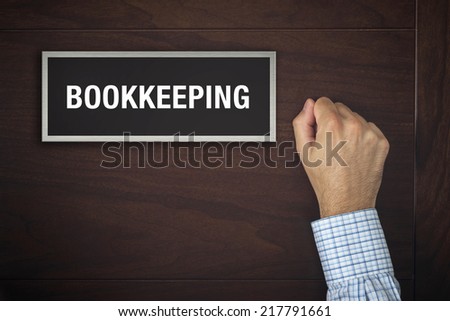 Businessman knocking on Bookkeeping office door looking for a business service