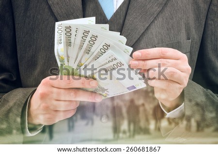 Bank Officer Providing Service of Installment Loan in Cash, Euro Banknotes.