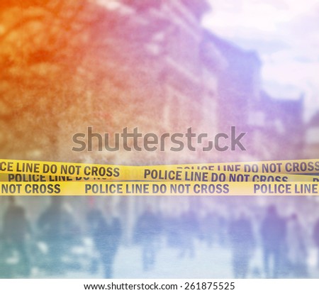 Police Line Do Not Cross Yellow Headband Tape, Crime Scene on the Street