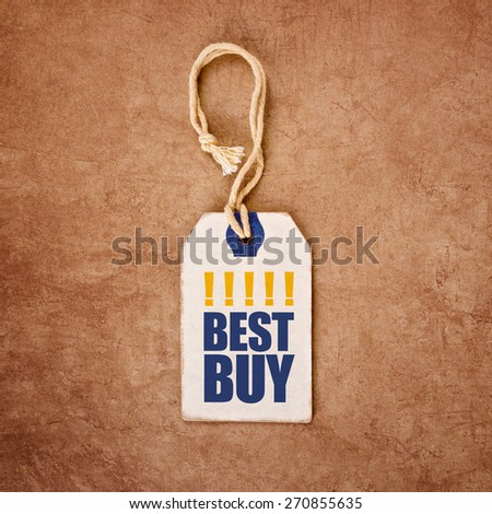 Vintage Price Tag Label with Best Buy Title for Shopping Recommendation Concept, Top View, Filtered and Toned image
