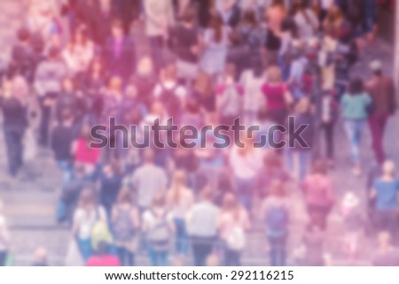 General Public Opinion Blur Background, Aerial View with Unrecognizable Crowded Population Out of Focus, Blurred Crowd of People On City Street, Vintage Toned Image.