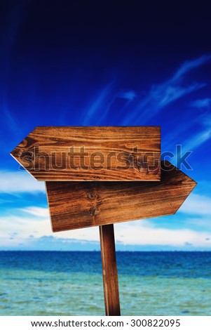 Direction Signpost on Seaside Beach, Rustic Wooden Blank Sign in Coastal Summer Vacation Resort