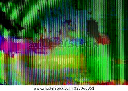 Digital TV broadcast glitch, television screen as technology background