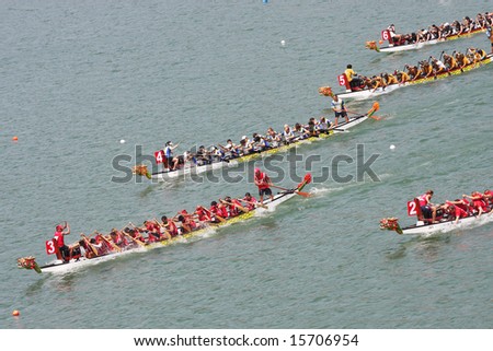 Dragon boat heading to the finish line in Club Crew World Championships 2008 (Held on 31 July - 3 August 2008 in Penang, Malaysia)