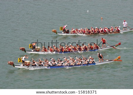 PENANG, MALAYSIA: Dragon boats heading to the finish line in Club Crew World Championships 2008 (Held on 31 July - 3 August 2008 in Penang, Malaysia)