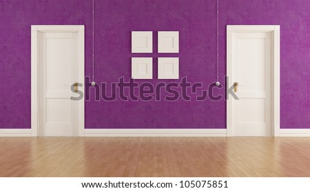purple interior with two classic doors - rendering