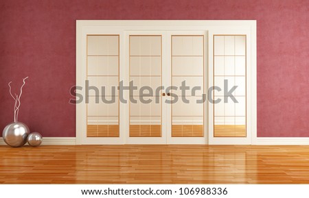 Dusky red room with closed sliding door - rendering
