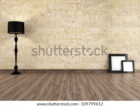 empty grunge interior with old stone wall - rendering