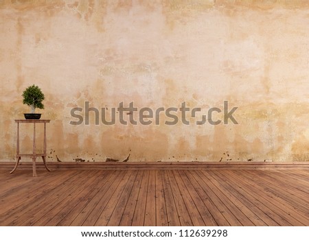 empty grunge room with old wall and hardwood - rendering