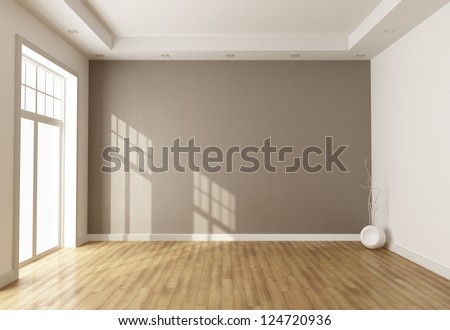 Empty Brown Room With Window And Parquet - Rendering