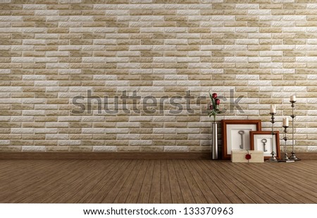 Empty room with brick wall and vintage objects - rendering
