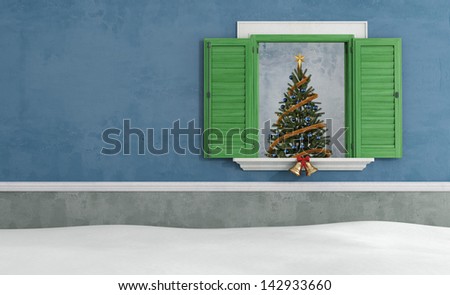 Christmas tree through an open window - rendering