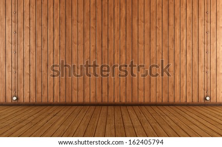 Vintage Room With Wooden Wall Paneling And Electric Outlet- Render