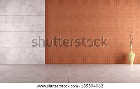 Empty room with concrete panel and brick wall - rendering