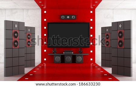 Red and black luxury home cinema - rendering