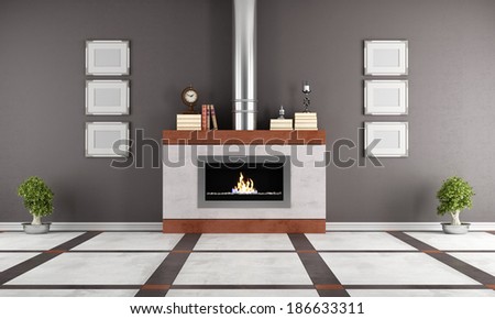 Contemporary  gas fireplace in a elegant room - rendering