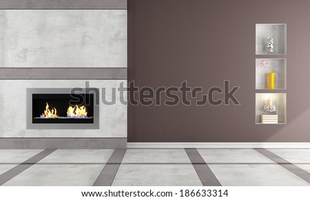 Contemporary  gas fireplace in a classic room - rendering