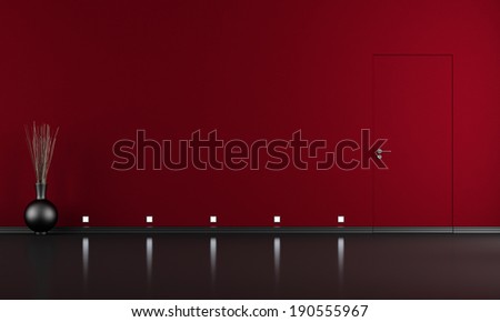 Doors flush with the wall in a empty red and black room - rendering