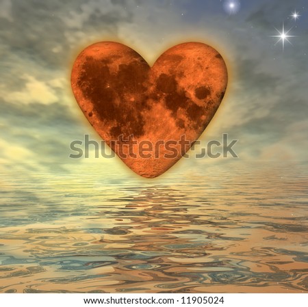 heart-moon at sunset