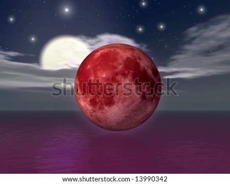 Virtual view of the moon over the ocean -digital artwork