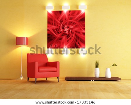 red armchair and abstract picture on background