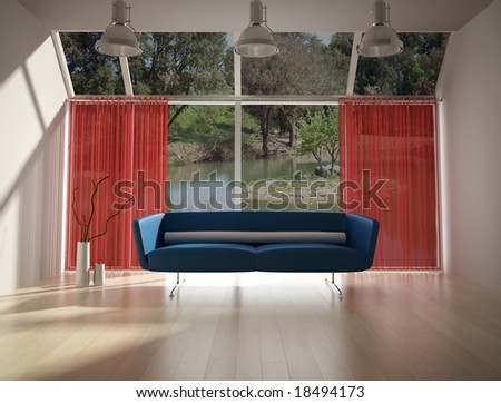 living-room of a modern country house -digital artwork