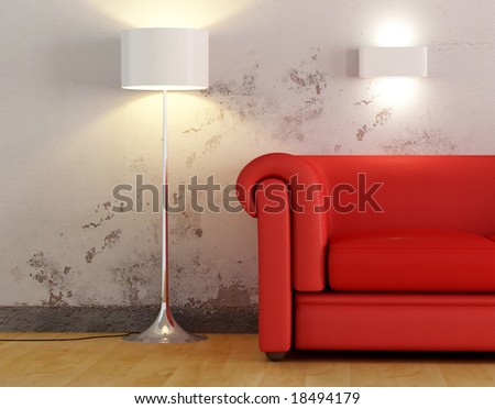 detail of a red sofa on old wall - digital artwork