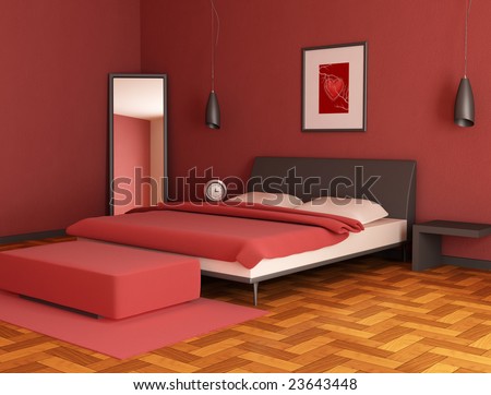modern red bedroom,