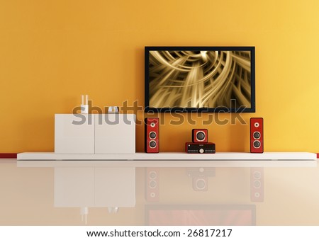 modern living room white home theatre system - digital artwork