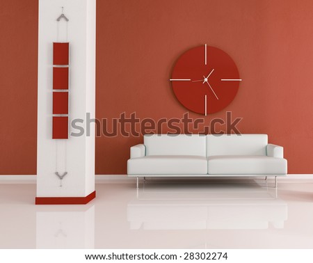 living room clock on Living Room With Sofa Modern Empty Frame And Clock   Rendering