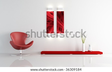 one fashion armchair in modern white living room - rendering