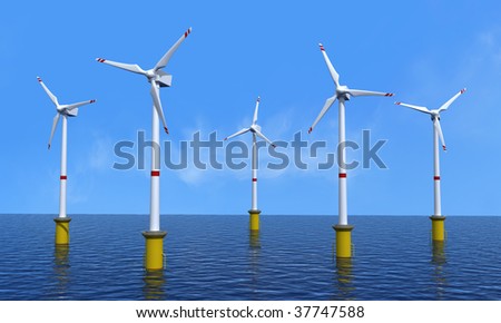 wind turbine offshore in a beautiful day - rendering