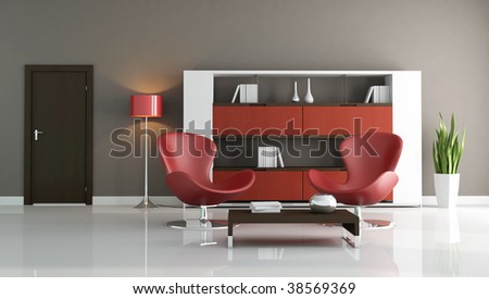 two fashion armchair in a modern living room - rendering