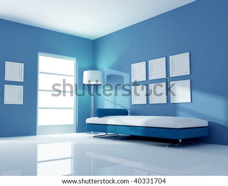 blue interior with fashion couch - rendering
