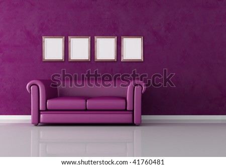 classic leather sofa in a purple living room - rendering