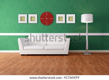 green living room with white couch - the picture art on wall are my abstract composition