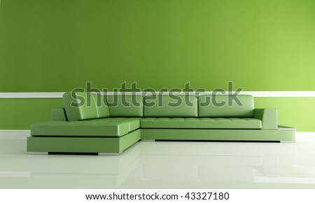 green leather sofa in a living room - rendering