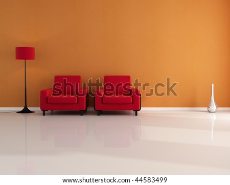 two velvet armchair in a empty living room - rendering
