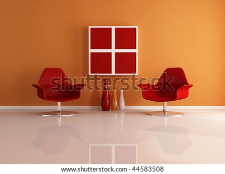 two fashion armchair in a essential living room - rendering