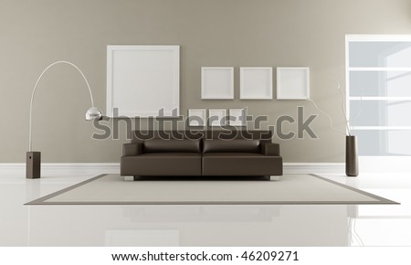 modern brown leather sofa in minimalist interior-rendering