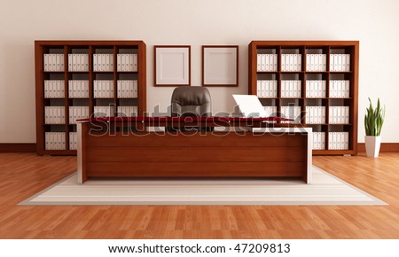 elegant wooden modern office,rendering